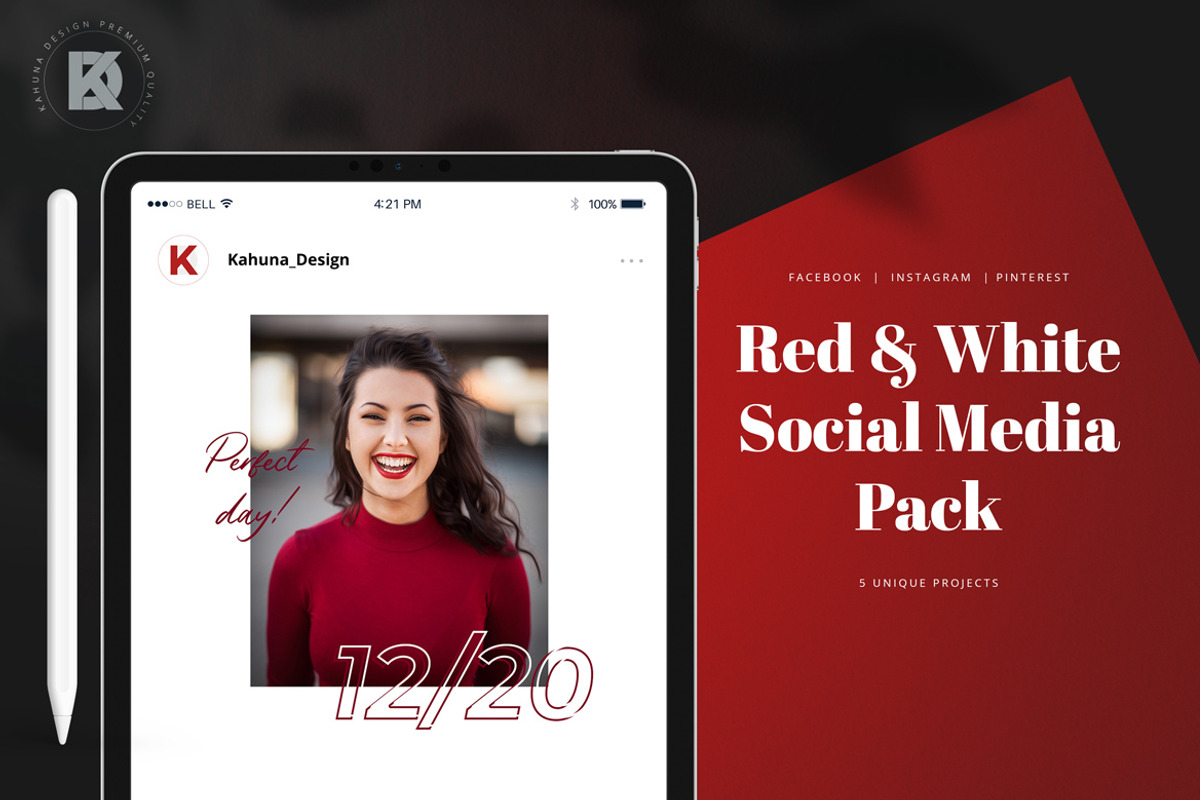 Red & White Social Media Pack, a Social Media Template by Kahuna Design (Photo 2 of 6)