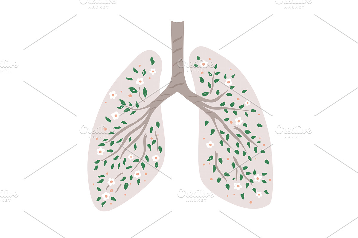Healthy human lungs with flowers and, an Object Illustration by Toltemara