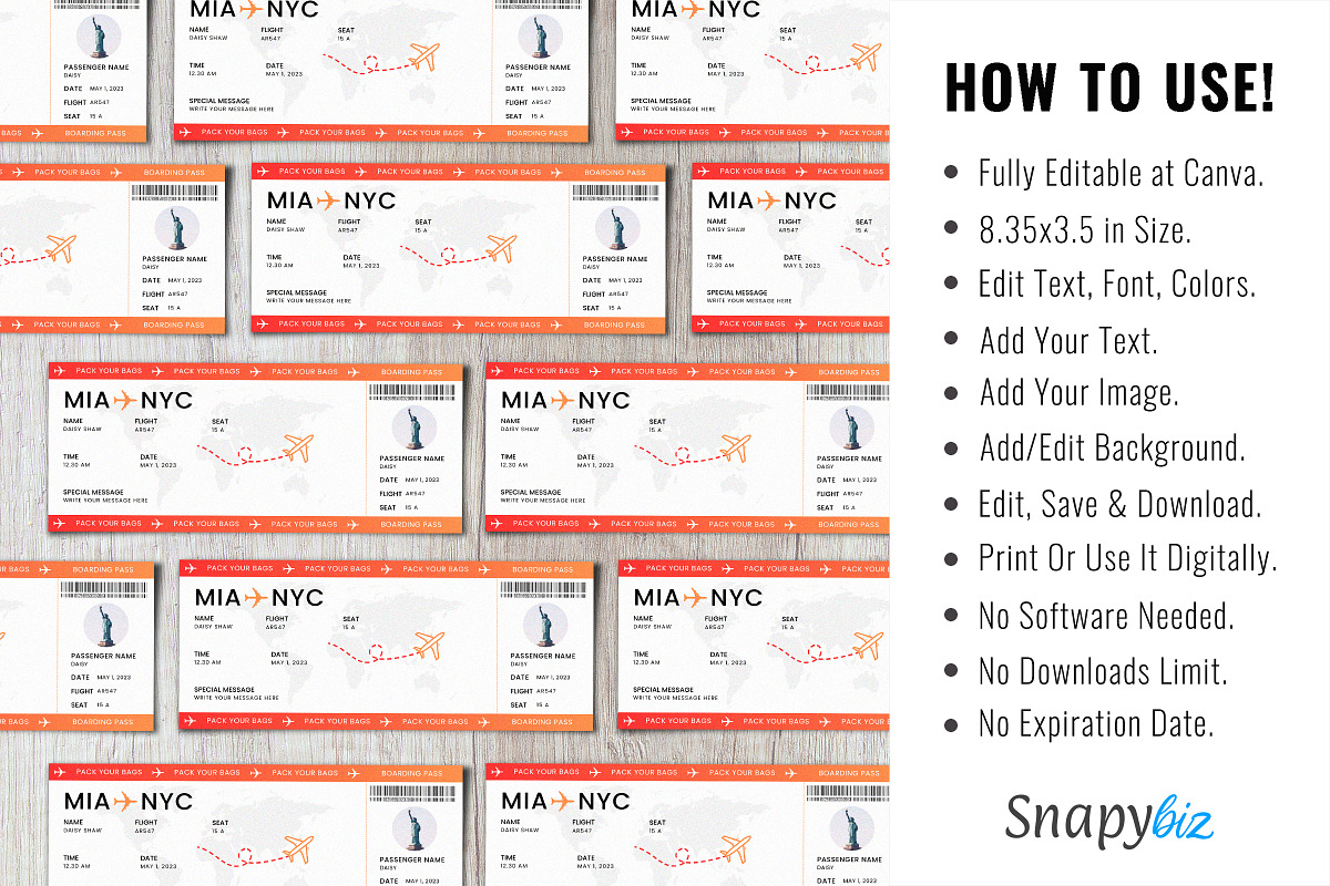 Canva Editable Boarding Pass Temp, a Templates & Theme by Snapybiz (Photo 9 of 10)