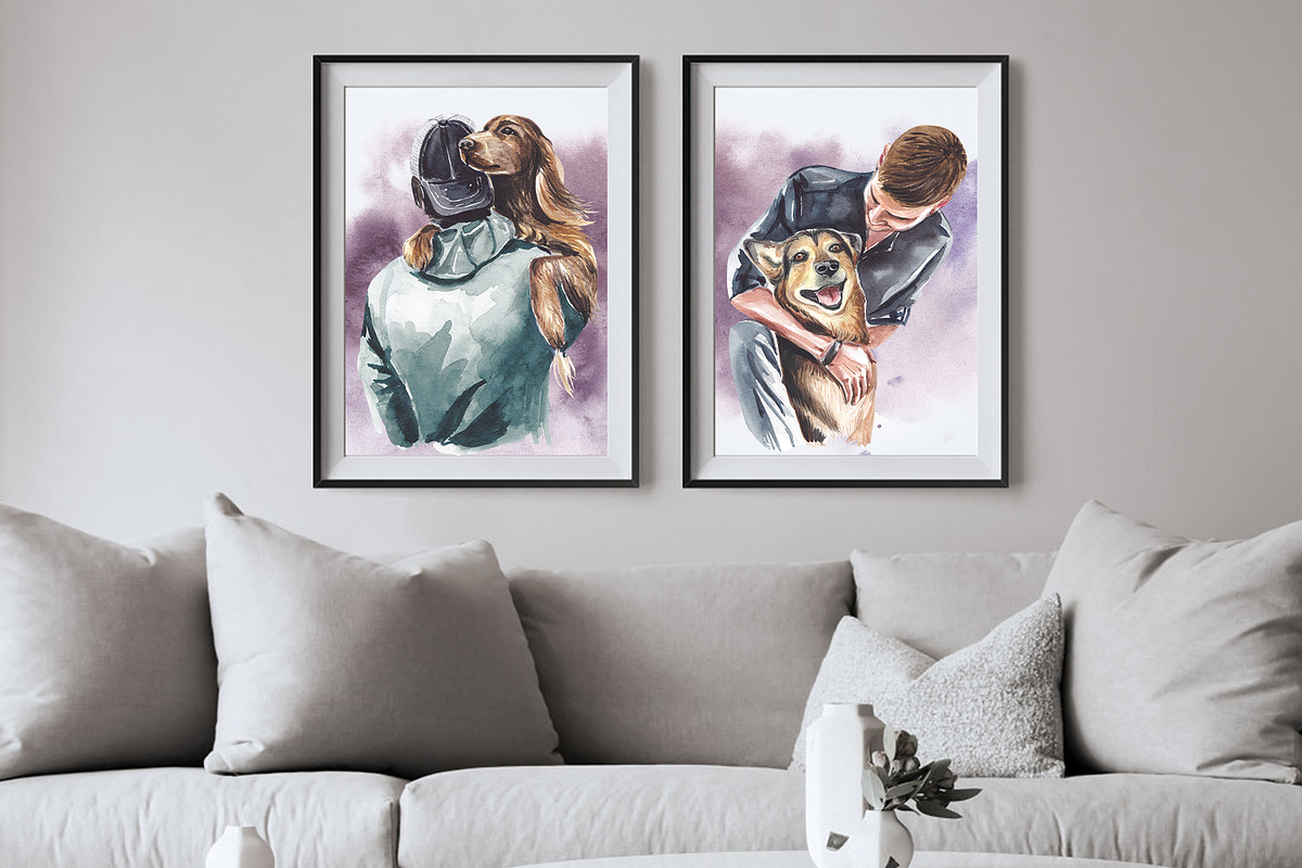 DOG & PEOPLE watercolor clipart, an Animal Illustration by Elena_Sedova (Photo 4 of 8)