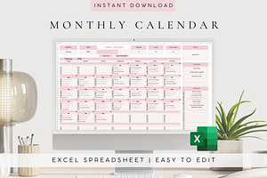 Monthly Planner & Calendar Excel