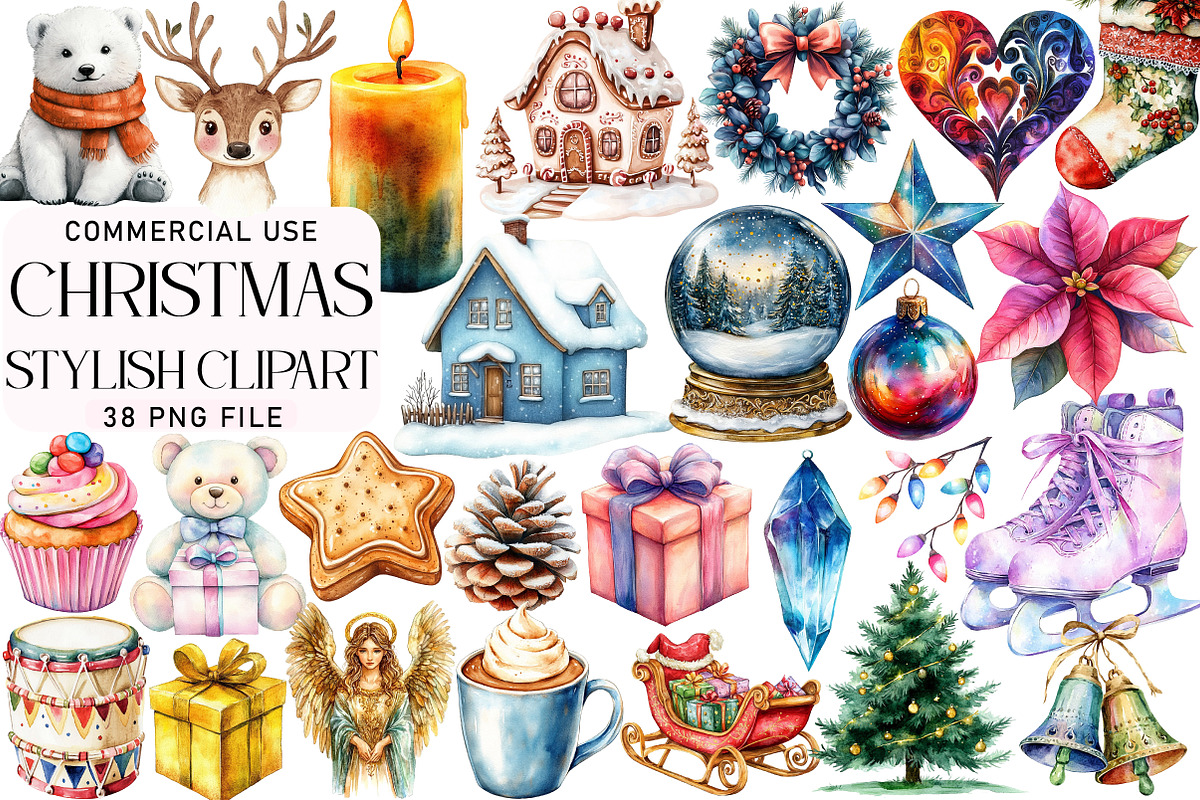 Stylish Watercolor Christmas Clipart, an Illustration by Daily.Designs (Photo 1 of 3)