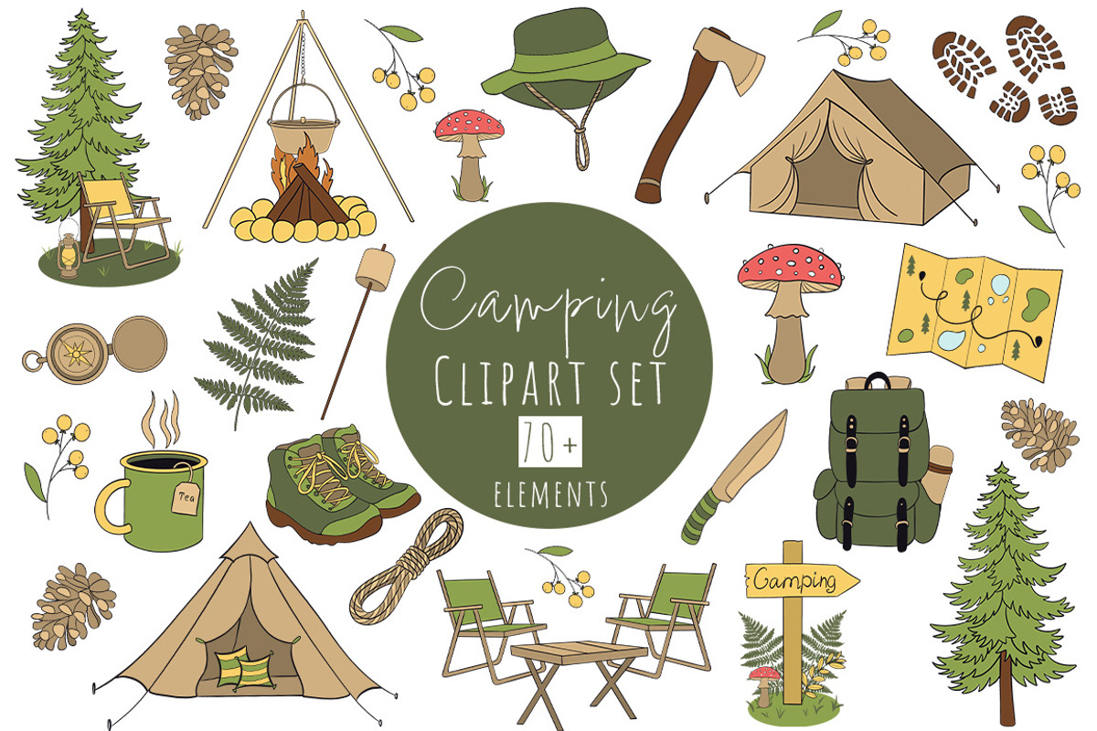Camping Clipart Set, a Decorative Illustration by Mari_Caliart (Photo 1 of 15)