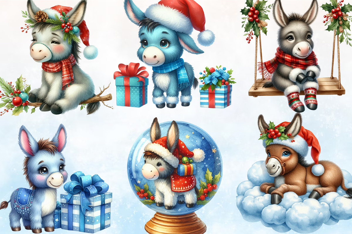 Cute Christmas Donkey Sublim Bundle, a Seasonal Illustration by Rose Art (Photo 2 of 4)