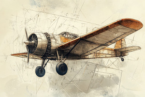 Vintage Airplane Sketch Design Aviat, a Transportation Photo by Pixeness Studio