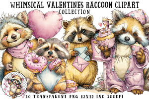 Whimsical Valentine Raccoon Clipart, an Illustration by OK Design