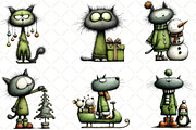 Quirky Christmas Cat Clipart, an Illustration by Black Bird Studio (Thumbnail 6 of 6)