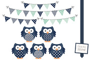 Navy & Mint Owl Clipart, an Animal Illustration by Amanda Ilkov (Thumbnail 2 of 3)