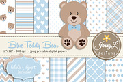 Blue Teddy Bear Digital Paper, a Pattern Graphic by JennyL Designs (Thumbnail 1 of 3)