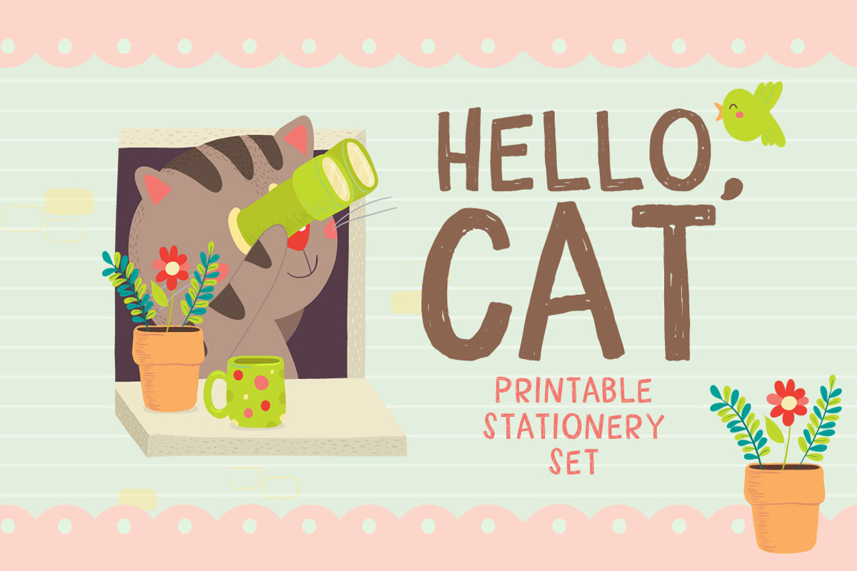 Hello, Cat Stationery, a Stationery Template by Quirky Queen Media (Photo 1 of 6)