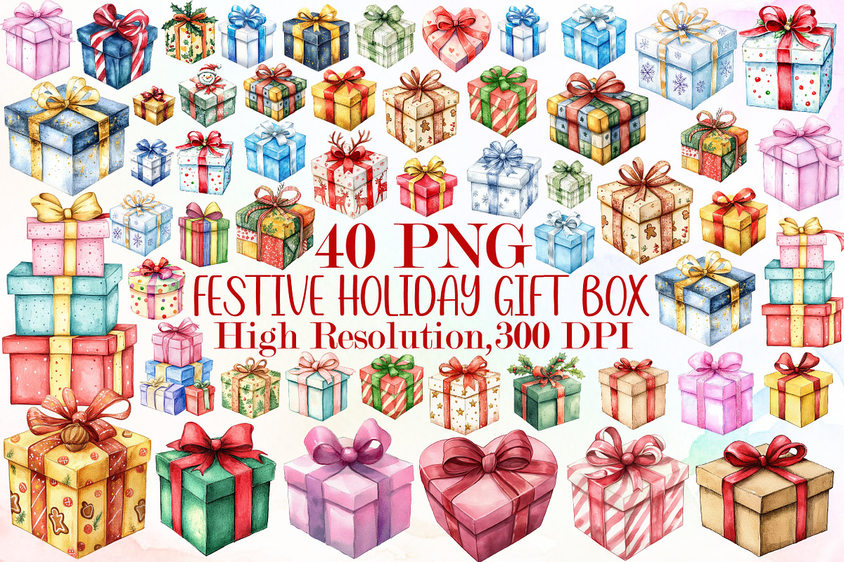 Festive Holiday Gift Box Clipart, an Illustration by Sublimation Artist (Photo 1 of 6)