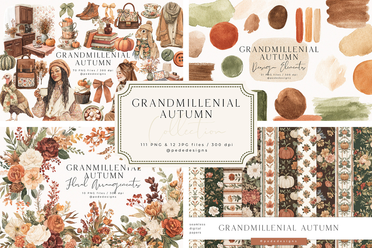 Grandmillenial Autumn Collection, a Seasonal Illustration by PeDe Designs (Photo 1 of 33)