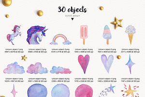 Unicorn Objects And Patterns Set