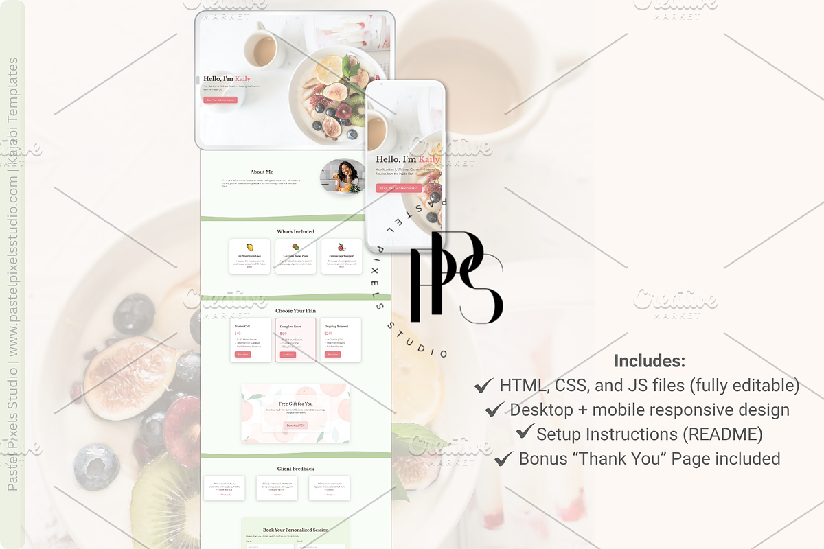 Nutrition Coach Website Template, a HTML Template by Pastel Pixels Studio (Photo 4 of 4)