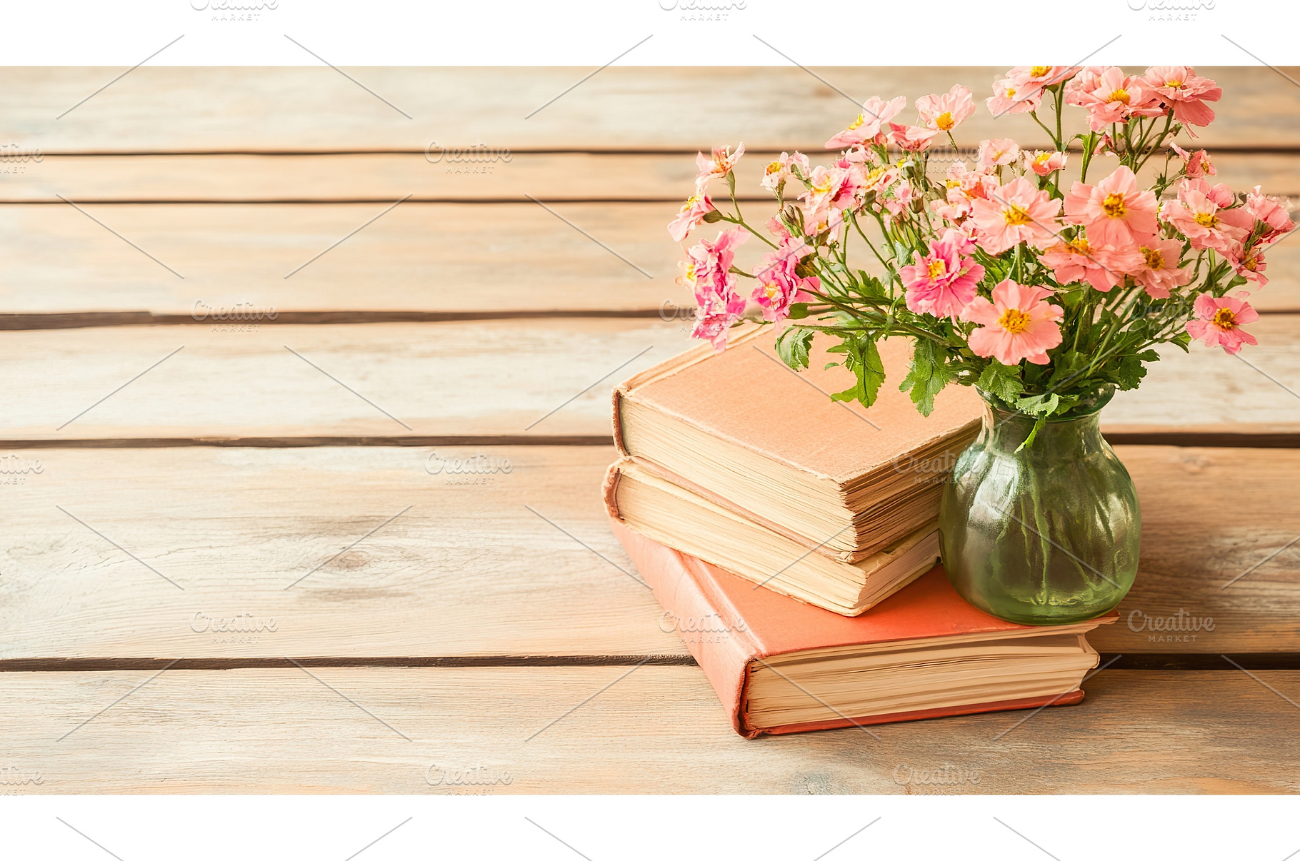 Pink flowers in vase beside vintage, an Arts & Entertainment Photo by Lermont51