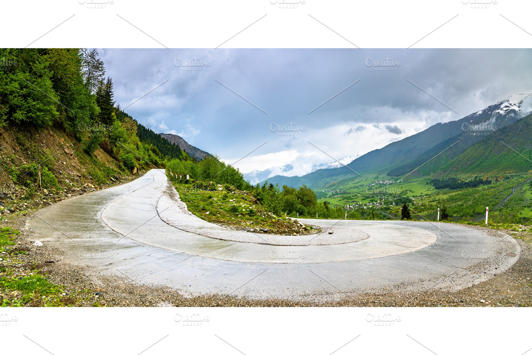 Hairpin turn on the road from Mestia, a Nature Photo by Leonid Andronov