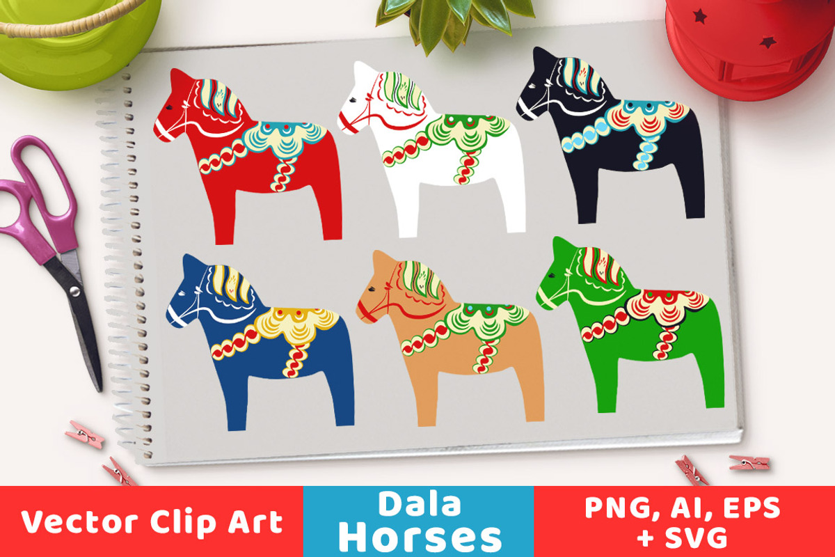 Scandinavian Dala Horse Clipart, an Animal Illustration by The Digital Download Shop (Photo 1 of 3)