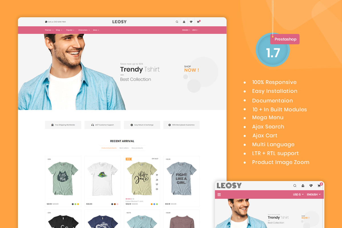 Leosy - PrestaShop T-shirts Store, a Bootstrap Template by Pichforest Studio (Photo 1 of 10)