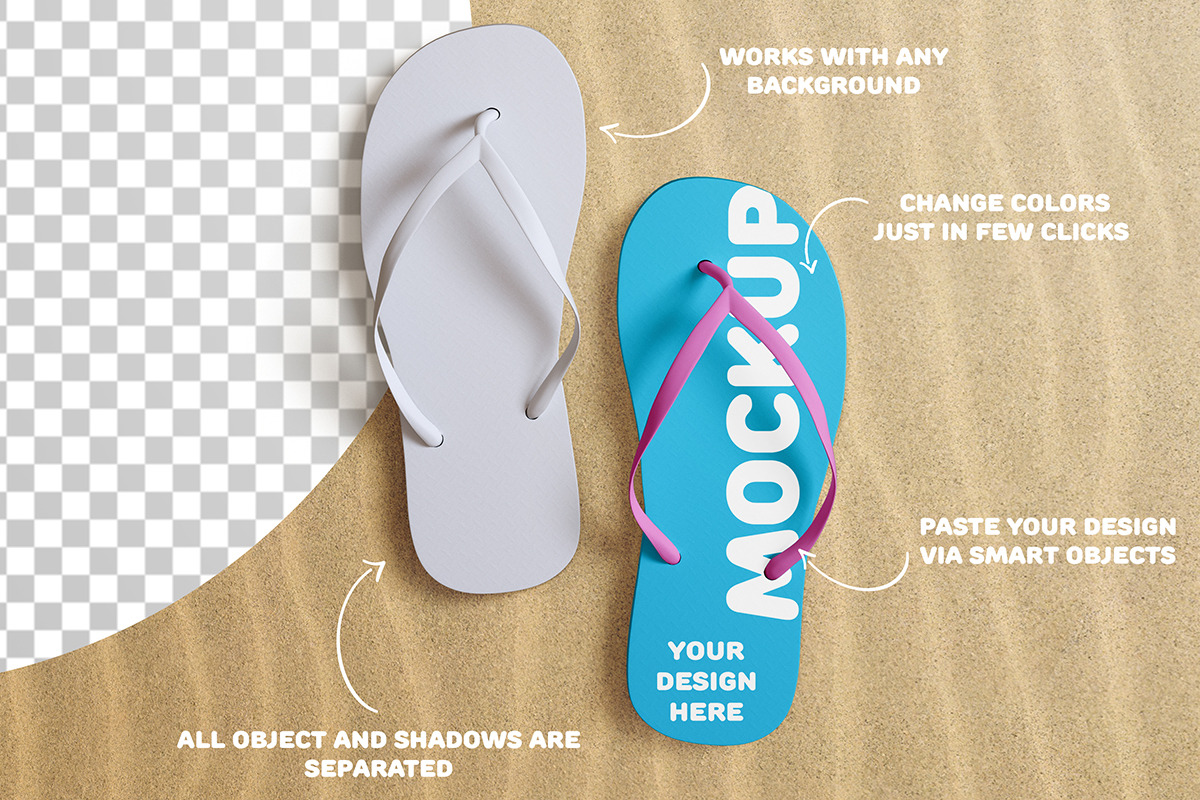 Flip Flop Beach Slippers Mockup Pack, a Templates & Theme by mocko (Photo 3 of 6)