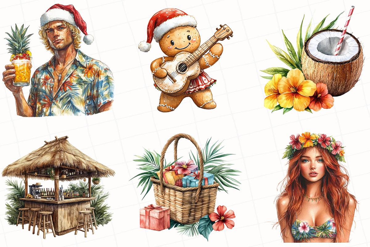 Watercolor Hula Holidays Clipart, an Illustration by OK Design (Photo 4 of 5)