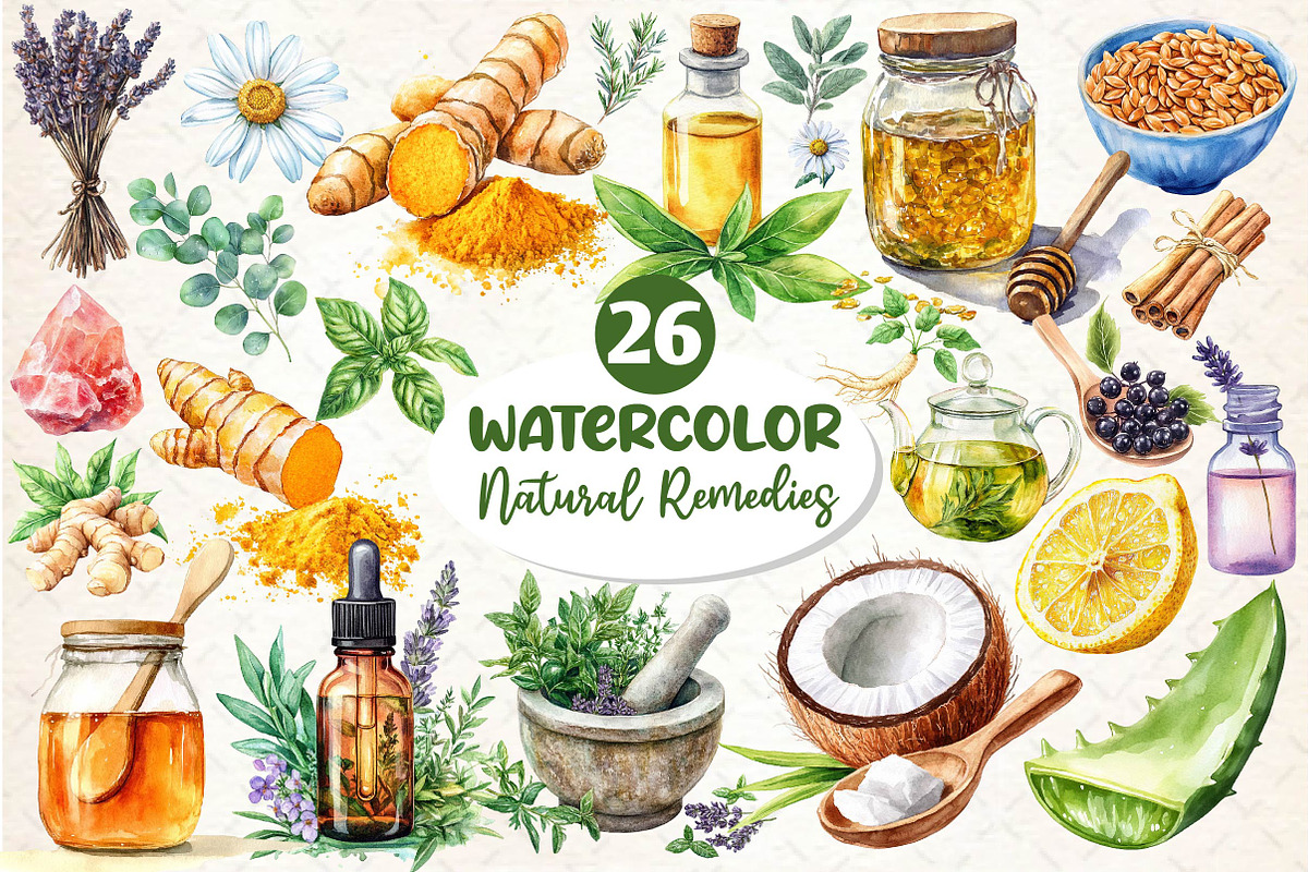 Watercolor Natural Remedies Clipart, an Illustration by Dream Creation (Photo 1 of 5)