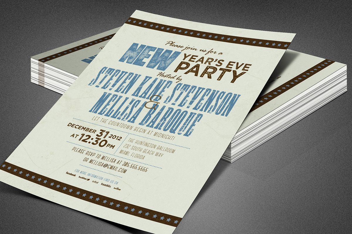 Retro New Year Party Invite Card, a Card Template by loswl (Photo 2 of 8)