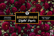 Burgundy Dahlia Flower Digital Paper, a Pattern Graphic by Creative Store (Thumbnail 1 of 5)