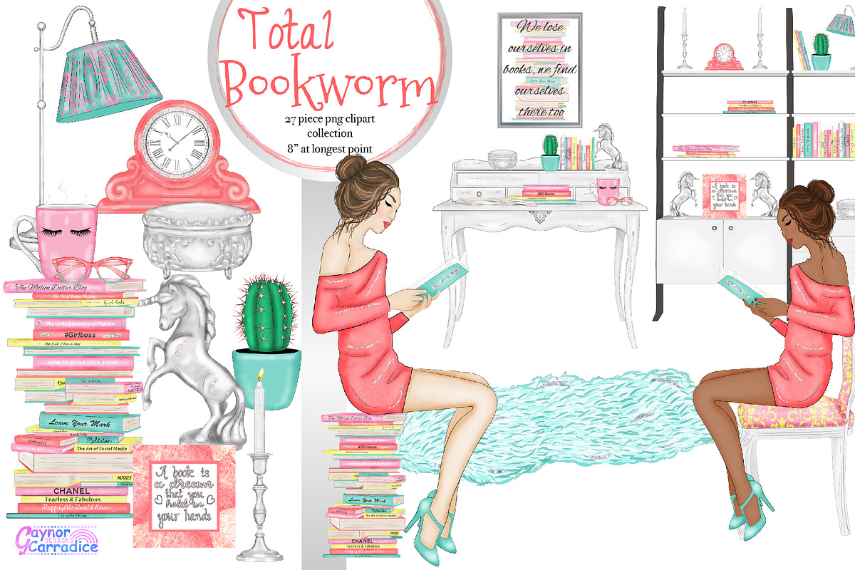 Total Bookworm Clipart collection, a Work Illustration by Gaynor Carradice Designs (Photo 1 of 7)