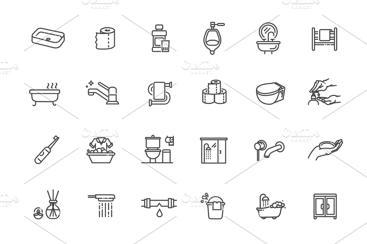 Restroom, Bathroom Vector Icon Set, an Outline Icon by Tettygreen (Photo 2 of 2)