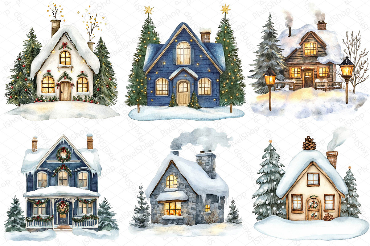 Watercolor Christmas House Sublimati, an Illustration by DreamPrint404 (Photo 2 of 5)