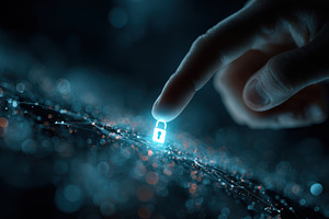 Finger activates digital lock online, a Photo by Pixeness Studio
