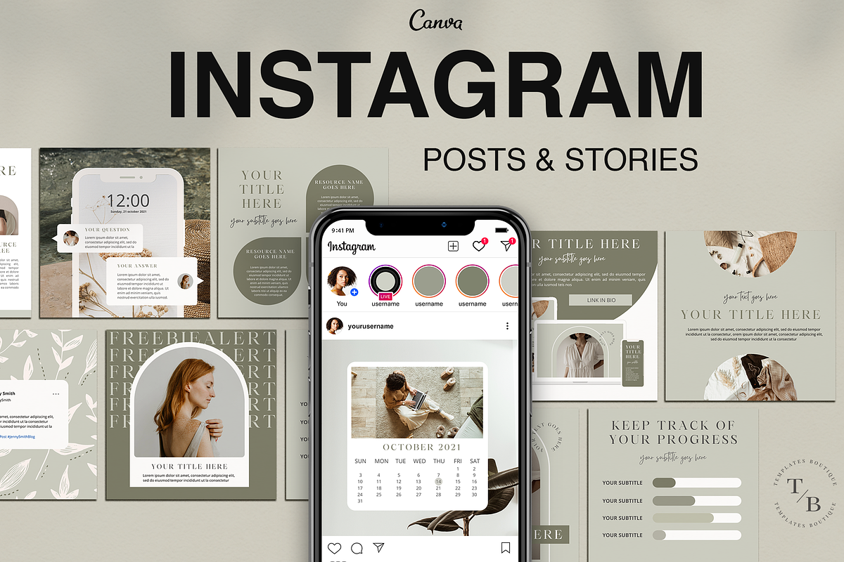 Sage Green Instagram templates Canva, a Social Media Template by Templates Boutique (Photo 1 of 8)