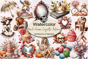 Hand-drawn Coquette Autumn Clipart, an Illustration by SVGArt