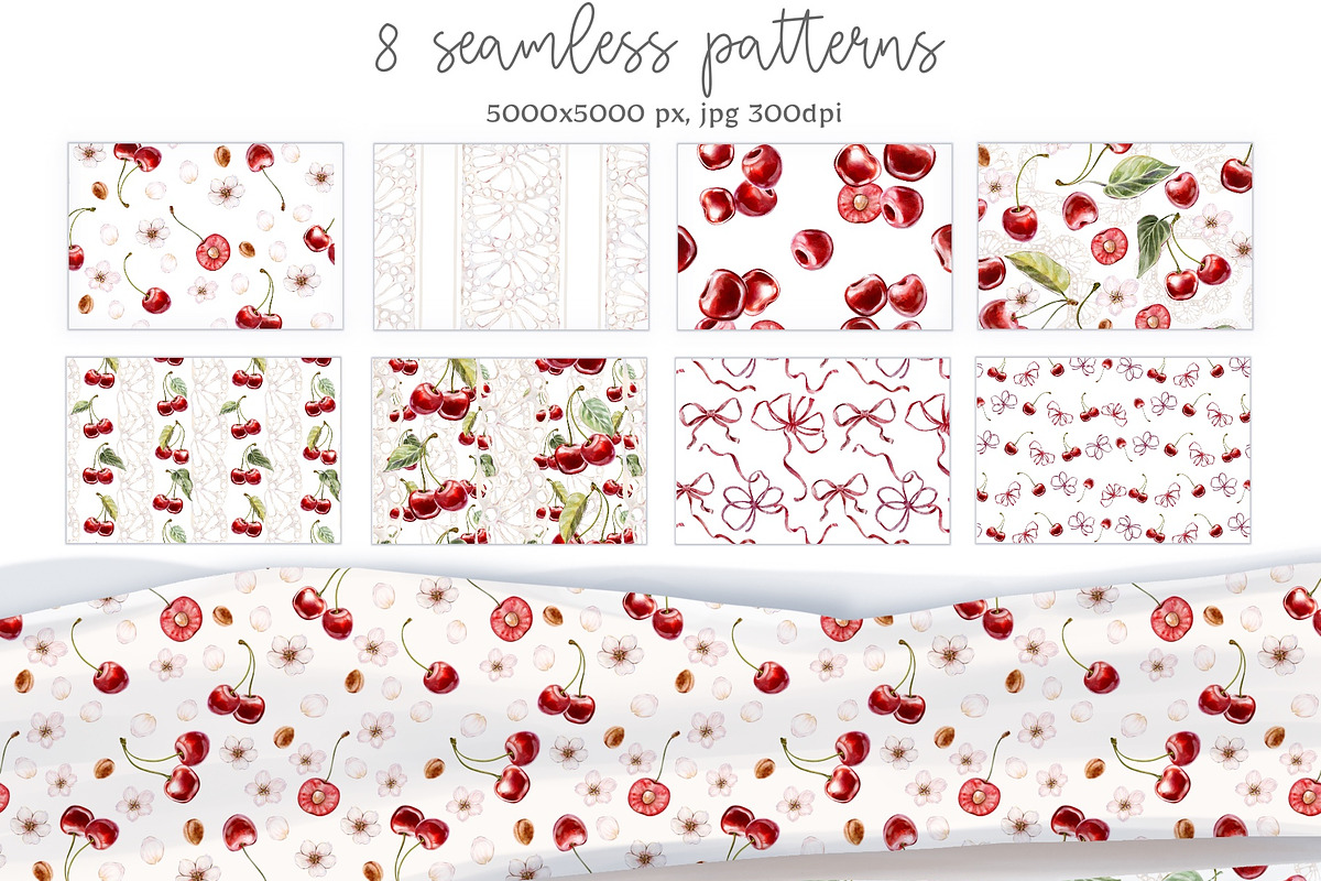 Cherry Romance Watercolor Collection, a Decorative Illustration by Shabbypie (Photo 5 of 5)