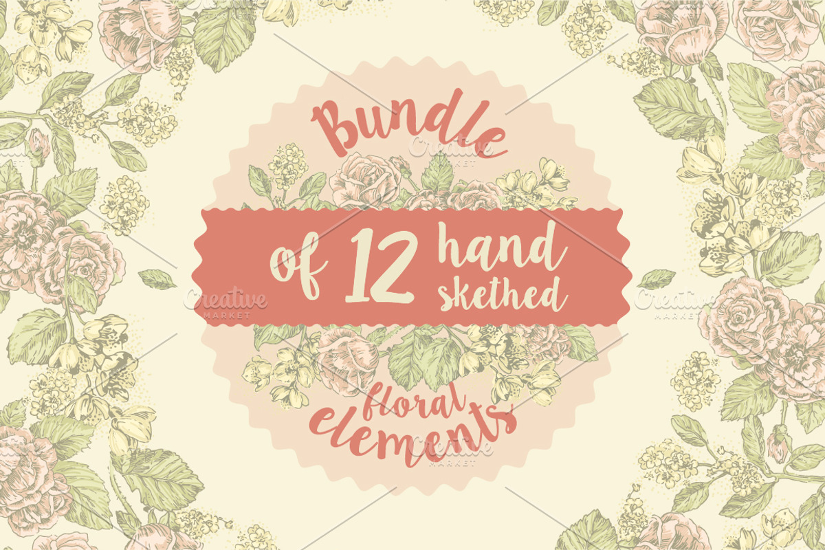 12 handsketched flower elements, a Decorative Illustration by Artha Design Studio (Photo 1 of 6)