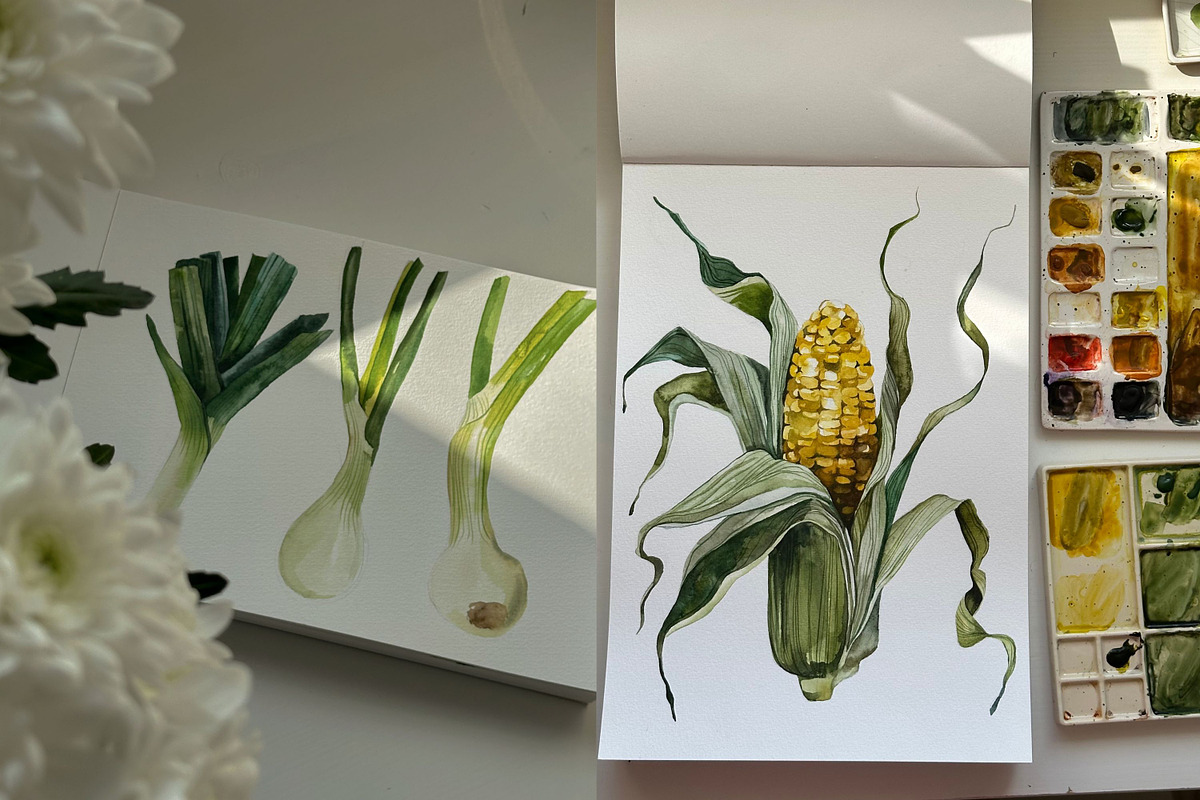 Organic Food: Watercolor Vegetables, a Food Illustration by Artcard Watercolor (Photo 16 of 17)