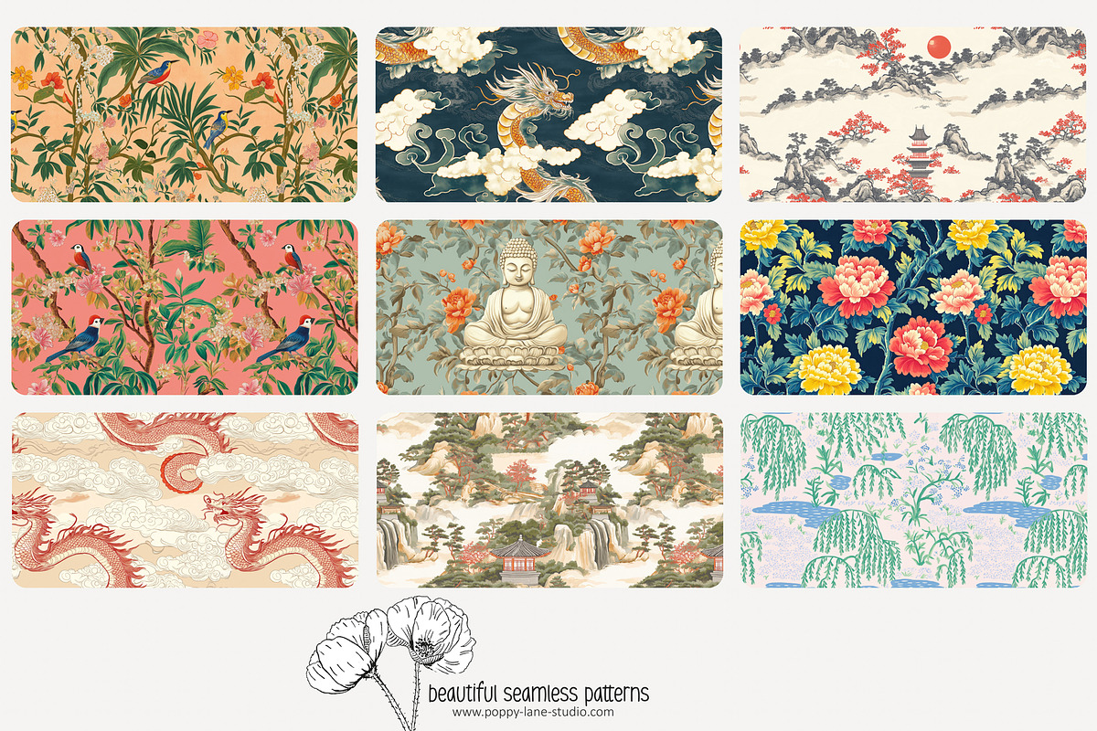 70 assorted Asian seamless pattern, a Pattern Graphic by Poppy Lane Studio (Photo 8 of 10)