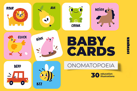Baby Education Cards. Onomatopoeia, a Card Template by Ejevyaka