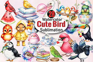 Watercolor Cute Bird Sublimation  Cl, an Illustration by SVGArt