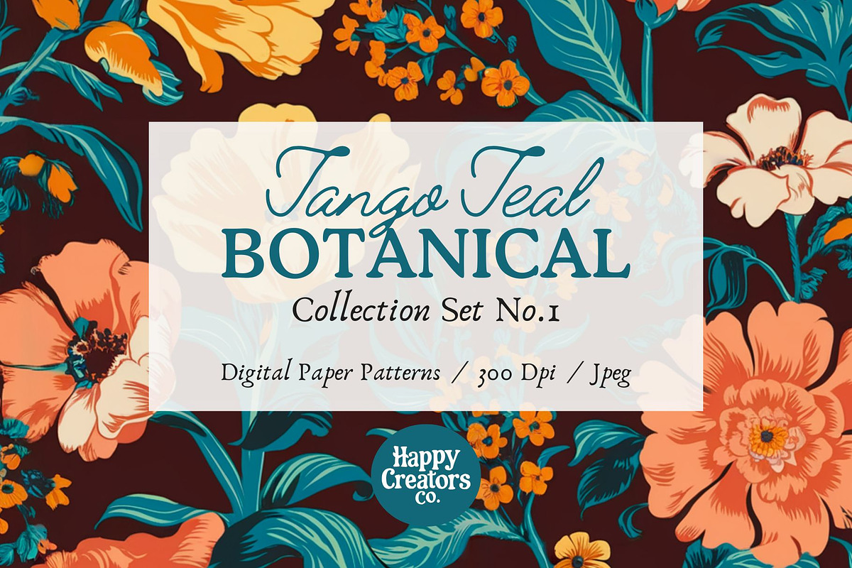 Tango Teal Botanical Digital Papers, a Pattern Graphic by Happy Creators Co. (Photo 7 of 7)