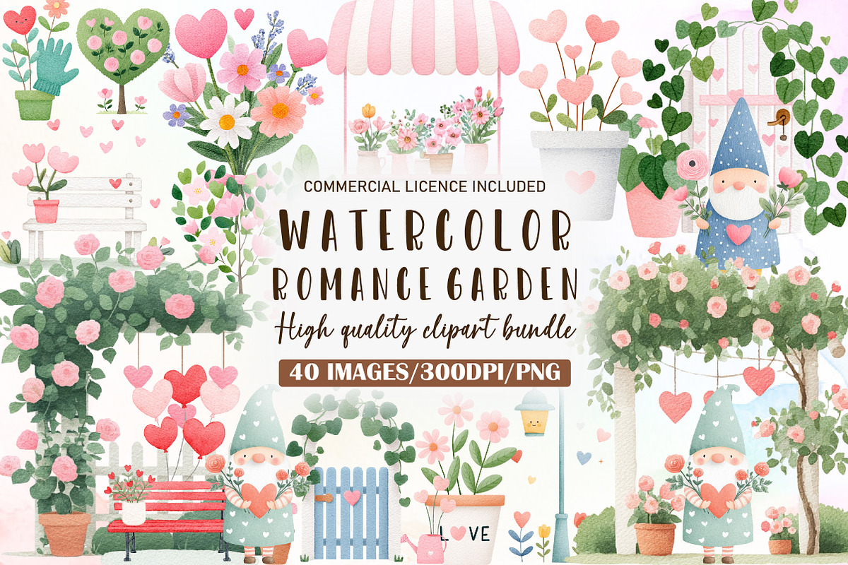 Valentine Clipart Romance Garden Png, an Illustration by Sublimation Artist (Photo 1 of 6)
