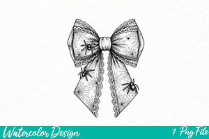 Halloween Gothic Coquette bow png, an Illustration by Watercolor design