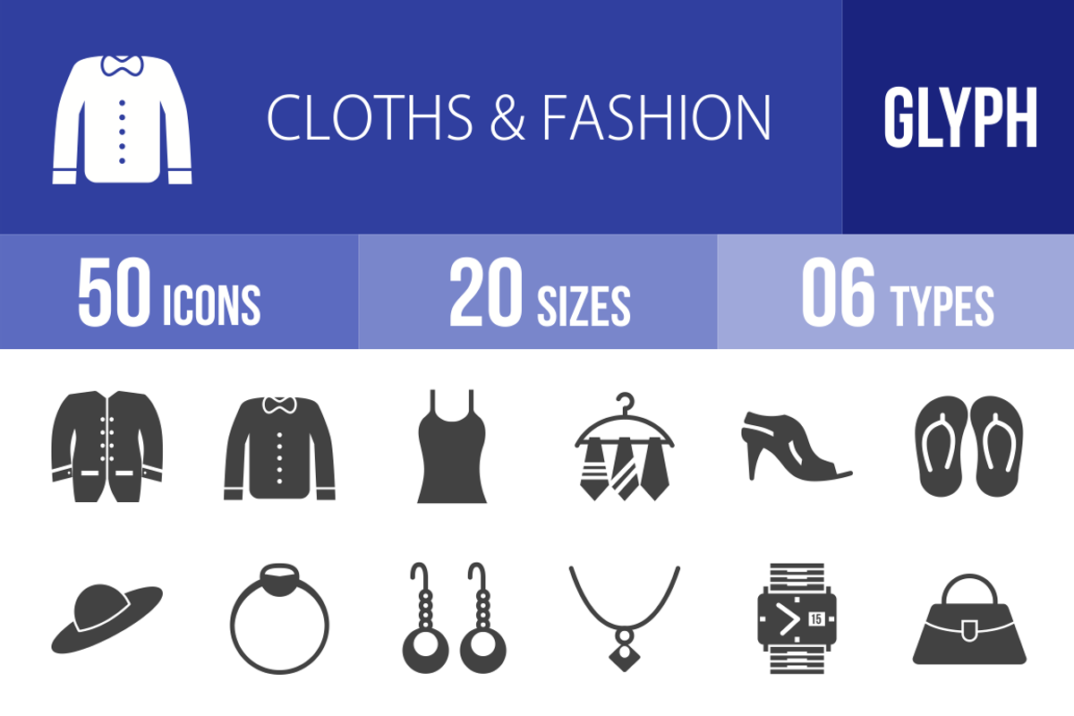 50 Clothes & Fashion Glyph Icons