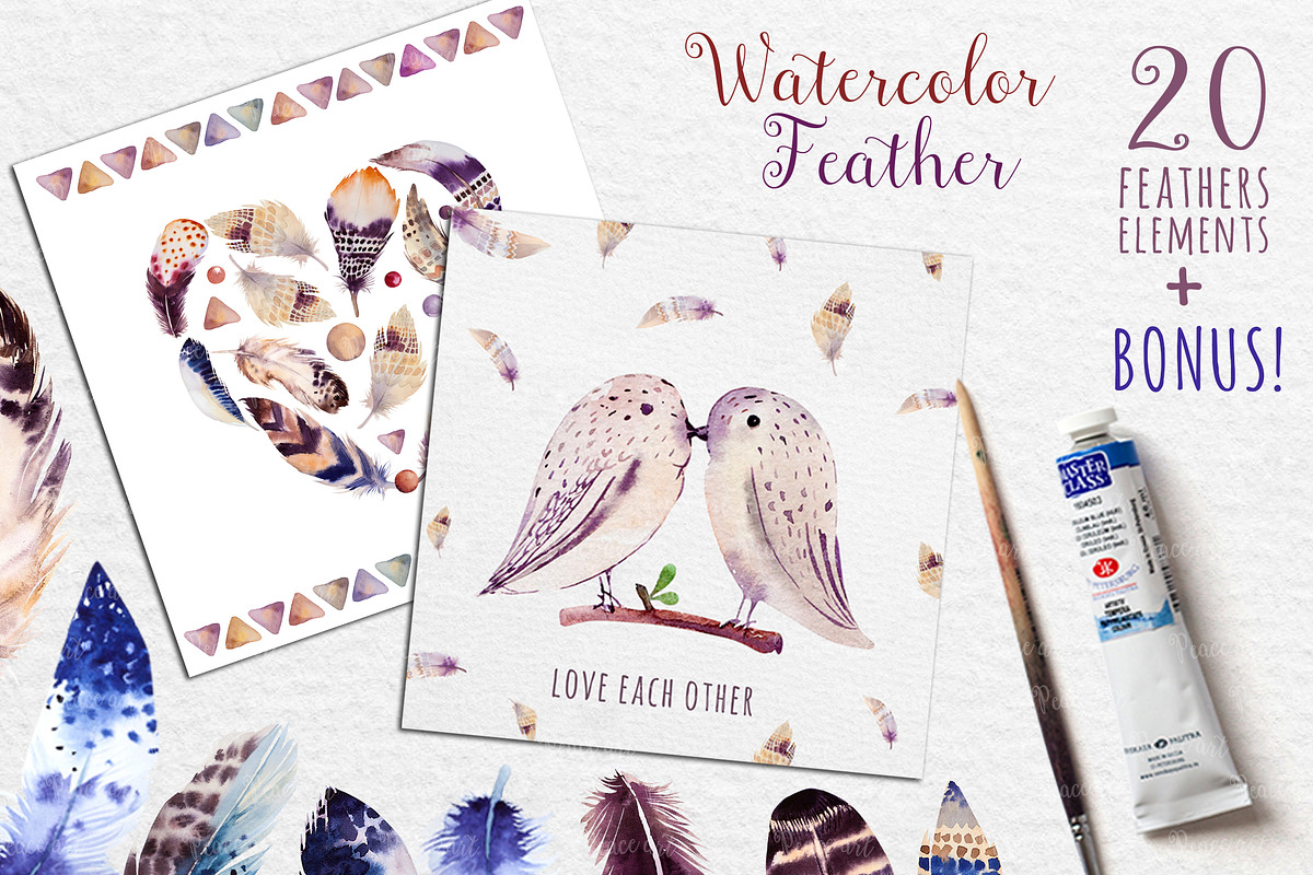 Watercolor BOHO feather DIY II, an Illustration by Peace ART (Photo 2 of 7)