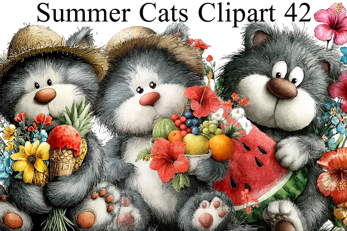 Summer Cats Clipart, an Illustration by DreamArtGraphic (Photo 1 of 8)