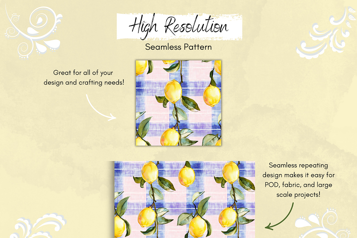 Lemons with Plaid Seamless Pattern, a Pattern Graphic by Paper & Pattern Studio (Photo 3 of 9)