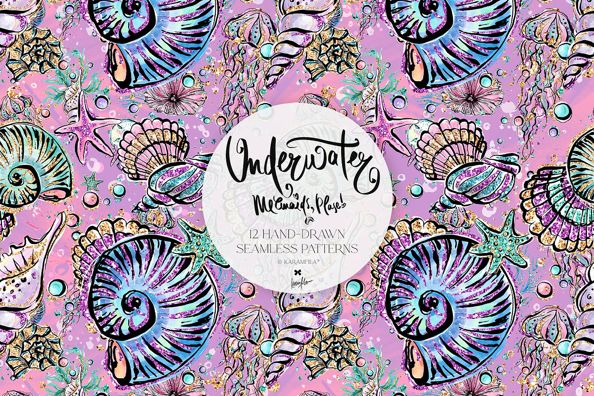 Underwater Glitter Seamless Patterns, a Pattern Graphic by KaramfilaS (Photo 10 of 15)
