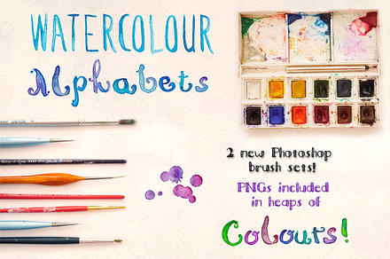2 Watercolor Alphabet Brush Sets