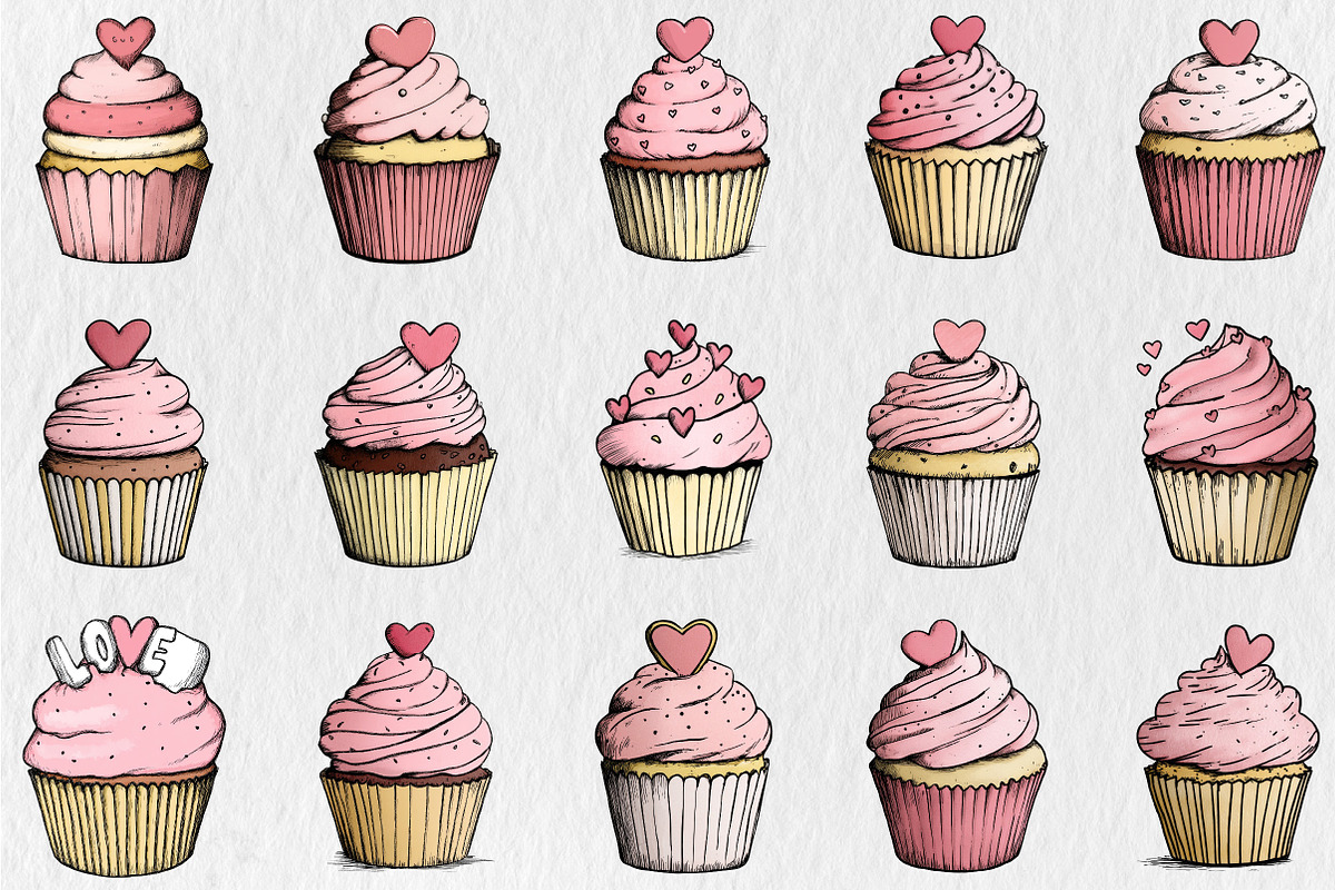 Valentine Day Cupcake Clipart, a Seasonal Illustration by Rose Art (Photo 2 of 8)