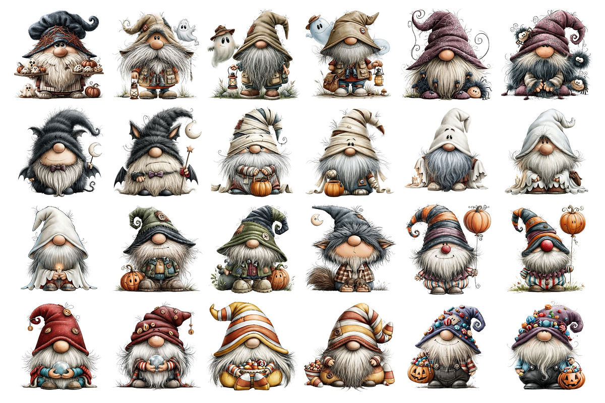 Whimsical Halloween Gnomes Clipart, a Seasonal Illustration by Nicolle's Colorful Art (Photo 4 of 4)